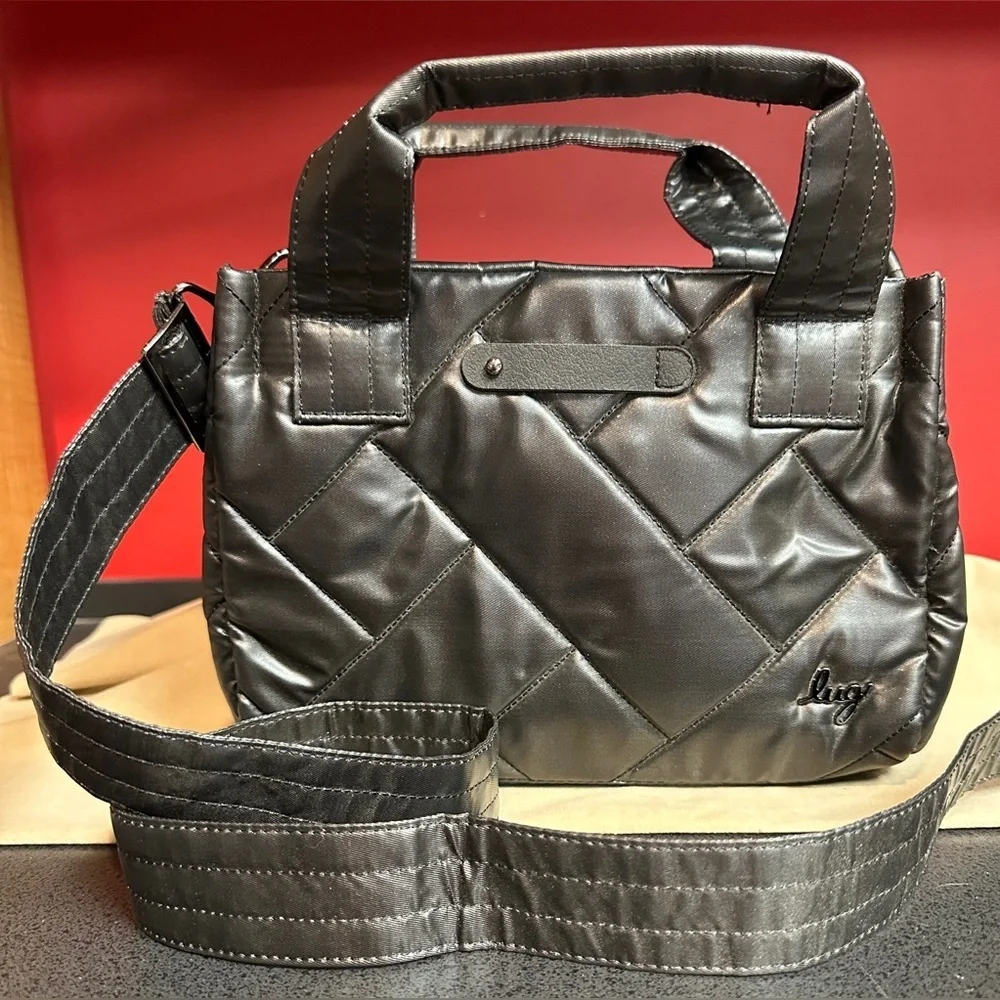 Lug NWOT Dual Handle Jitterbug Crossbody Tote Black Metallic Multiple Pockets